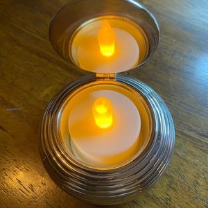 MSRP $40 - POTTERY BARN Travel Tea Light Holder / Silver Plated /  Travel Bag